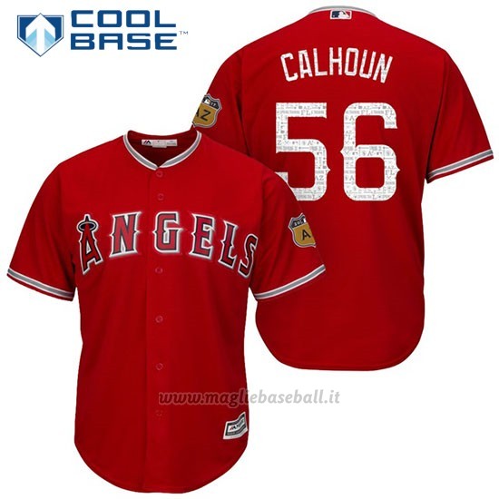 Maglia Baseball Uomo Los Angeles Angels Kole Calhoun 56 Scarlet 2017 Allenamento Primaverile Cool Base Giocatore